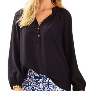 Lily Pulitzer Elsa Silk Top Black S